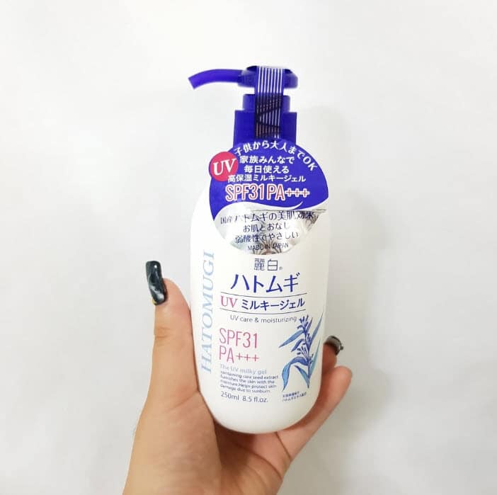 Review Sữa dưỡng thể chống nắng Nhật Bản Reihaku Hatomugi SPF31 PA+++ UV Care & Moisturizing Milky Gel