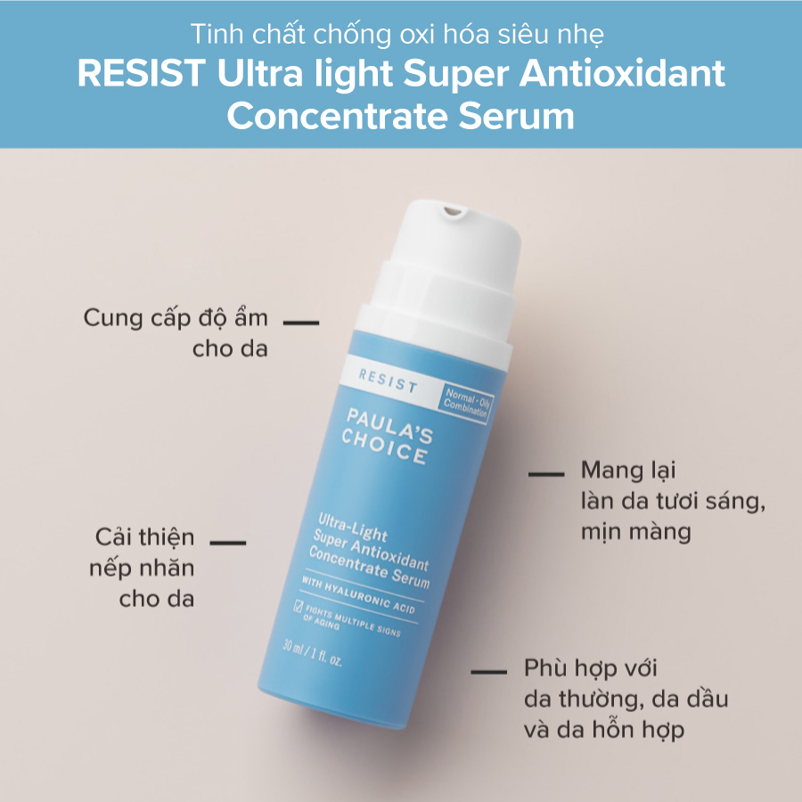 Review tinh chất cho da dầu paula's choice resist ultra light super antioxidant concentrate serum