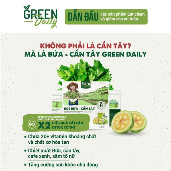 Bột bứa - cần tây Green Daily x2 hiệu quả siết cân detox cho cơ thể